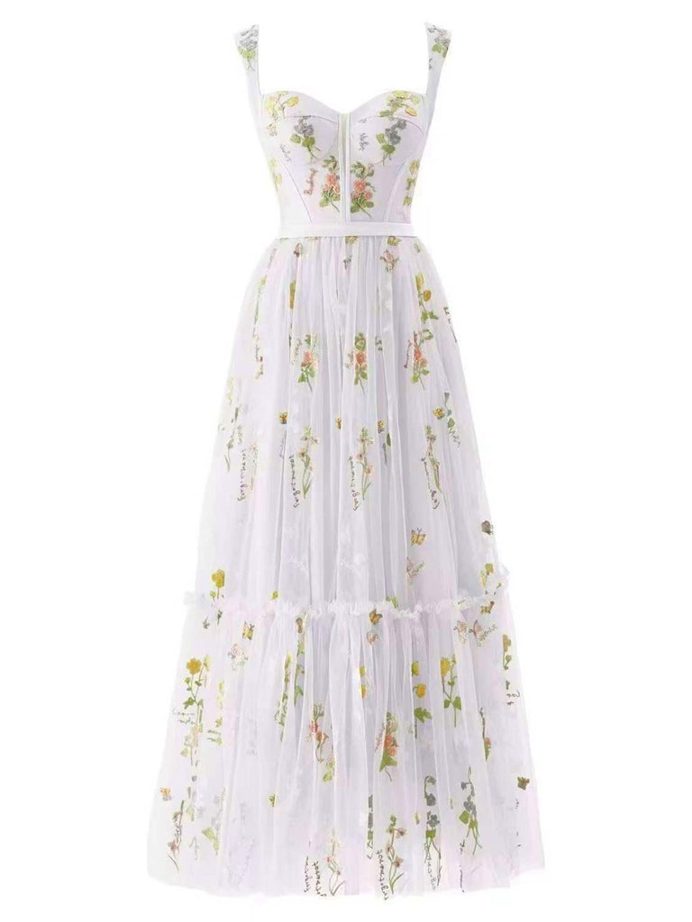 Robe en maille florale à lacets et baleines des années 1930