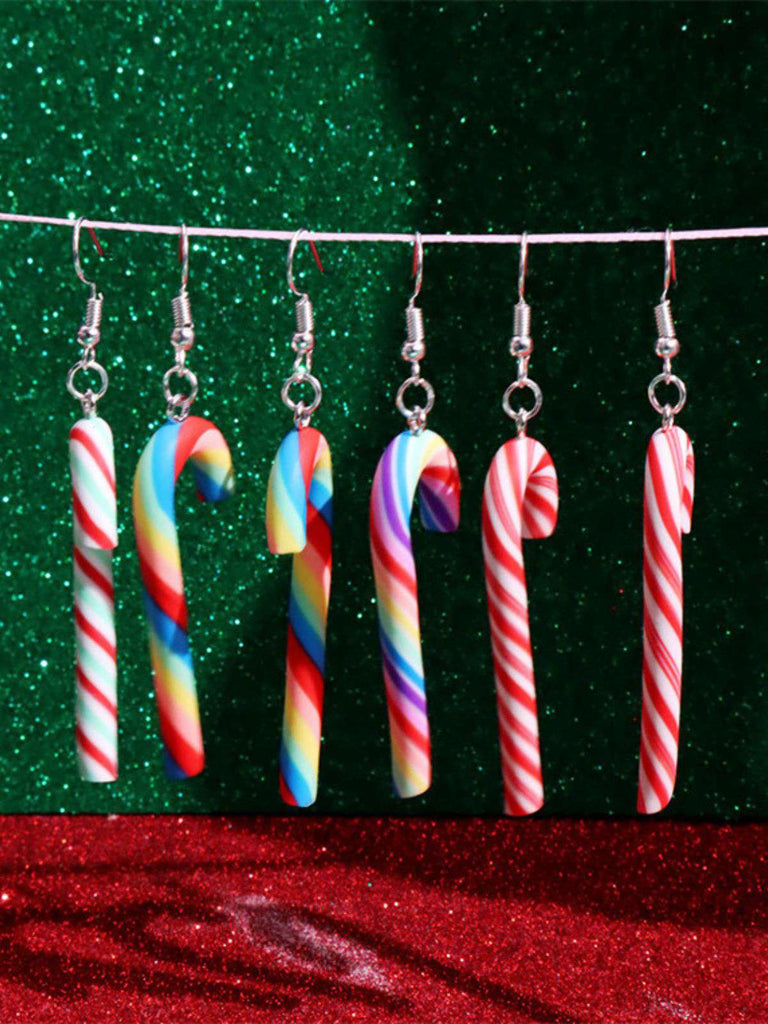 Boucles d'oreilles de Noël couleur bonbon en forme de canne arc-en-ciel