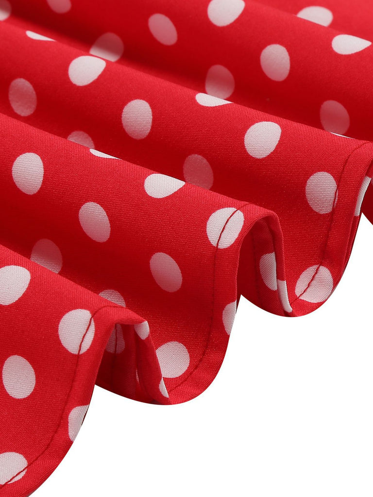 Robe trapèze à pois col nœud manches cape des années 1950