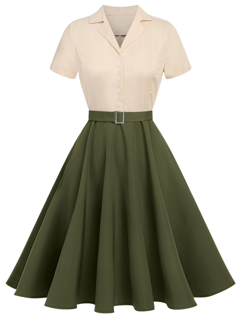 Robe boutonnée kaki style Blanche-Neige années 1950