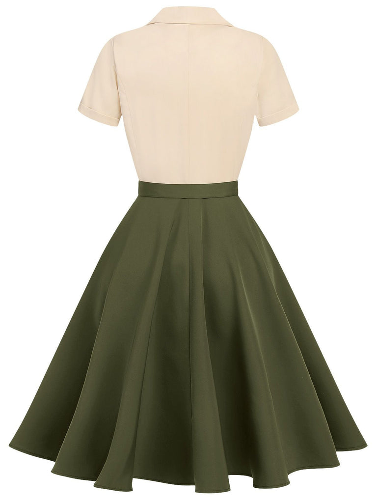 Robe boutonnée kaki style Blanche-Neige années 1950