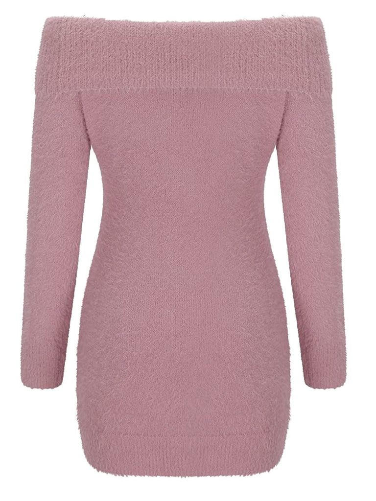 Robe à épaules dénudées manches longues en mohair des années 1980