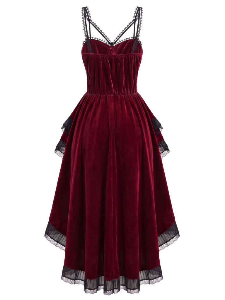 Robe gothique d’Halloween en velours à traîne asymétrique années 1940