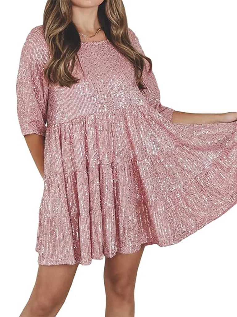 Robe babydoll paillettes et volants années 1960