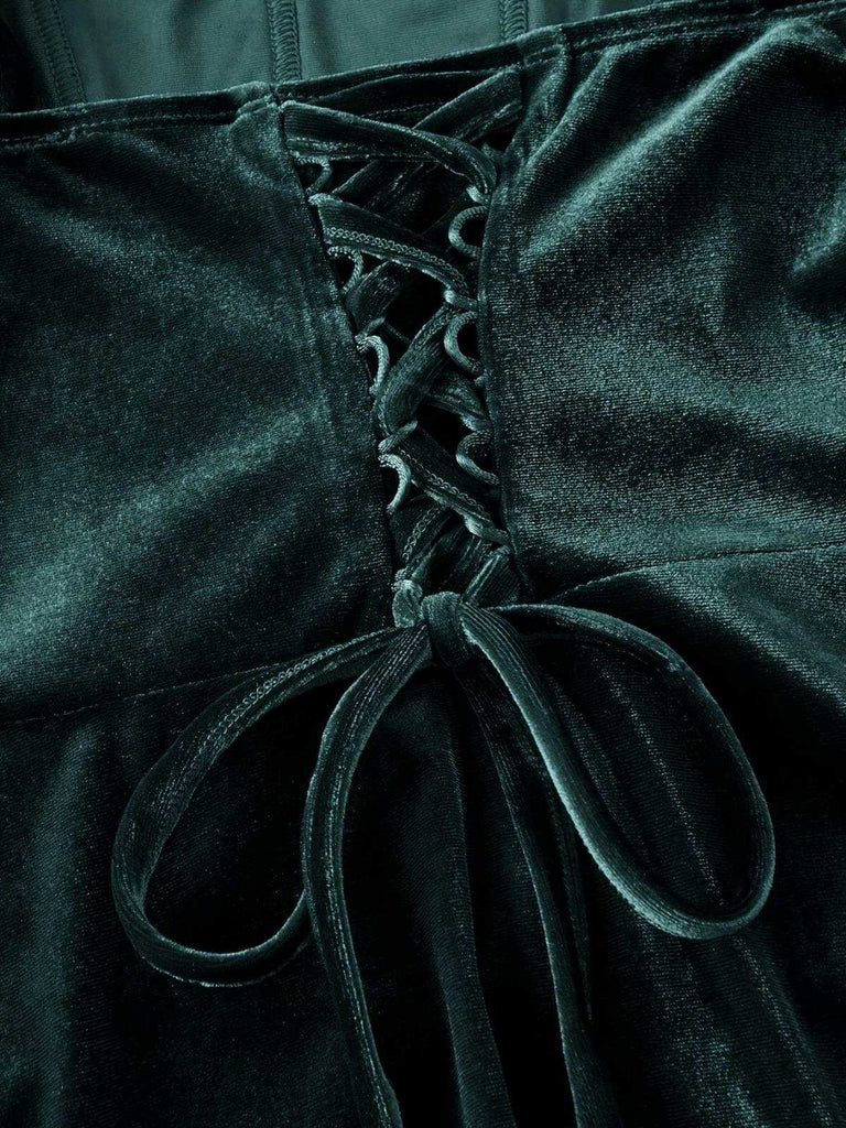 Robe de soirée corsetée en velours rouge bordeaux années 1930