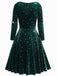 Robe en velours col en V et étoiles vert foncé des années 1940