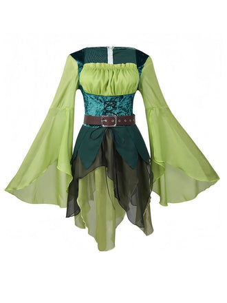 Robe verte elfique asymétrique à manches cloches années 1960