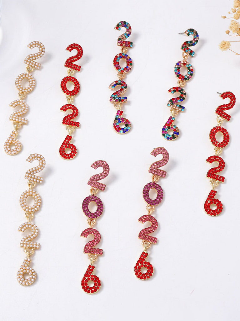 Boucles d'oreilles pendantes strass 2026 colorées pour le Nouvel An