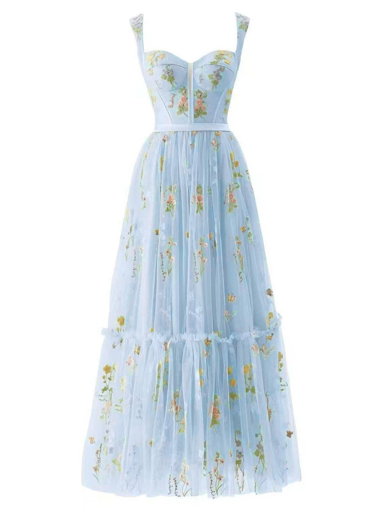 Robe en maille florale à lacets et baleines des années 1930