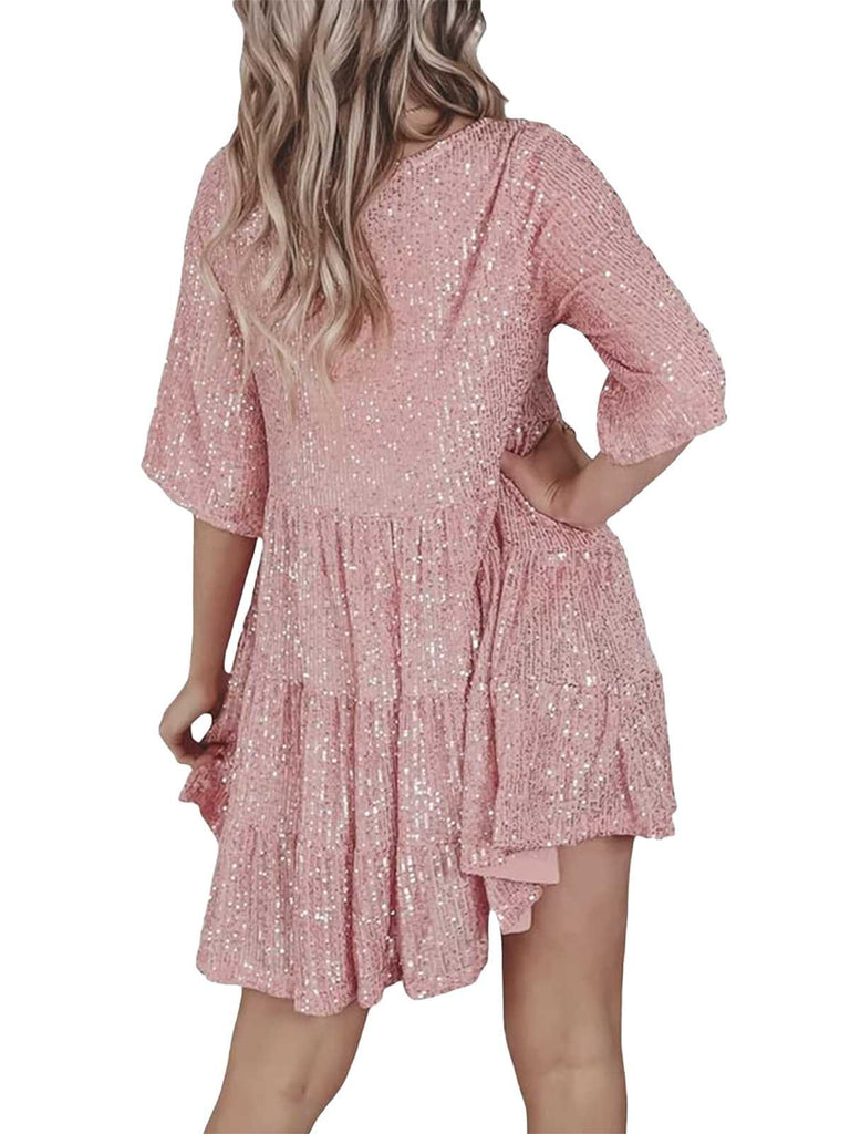 Robe babydoll paillettes et volants années 1960