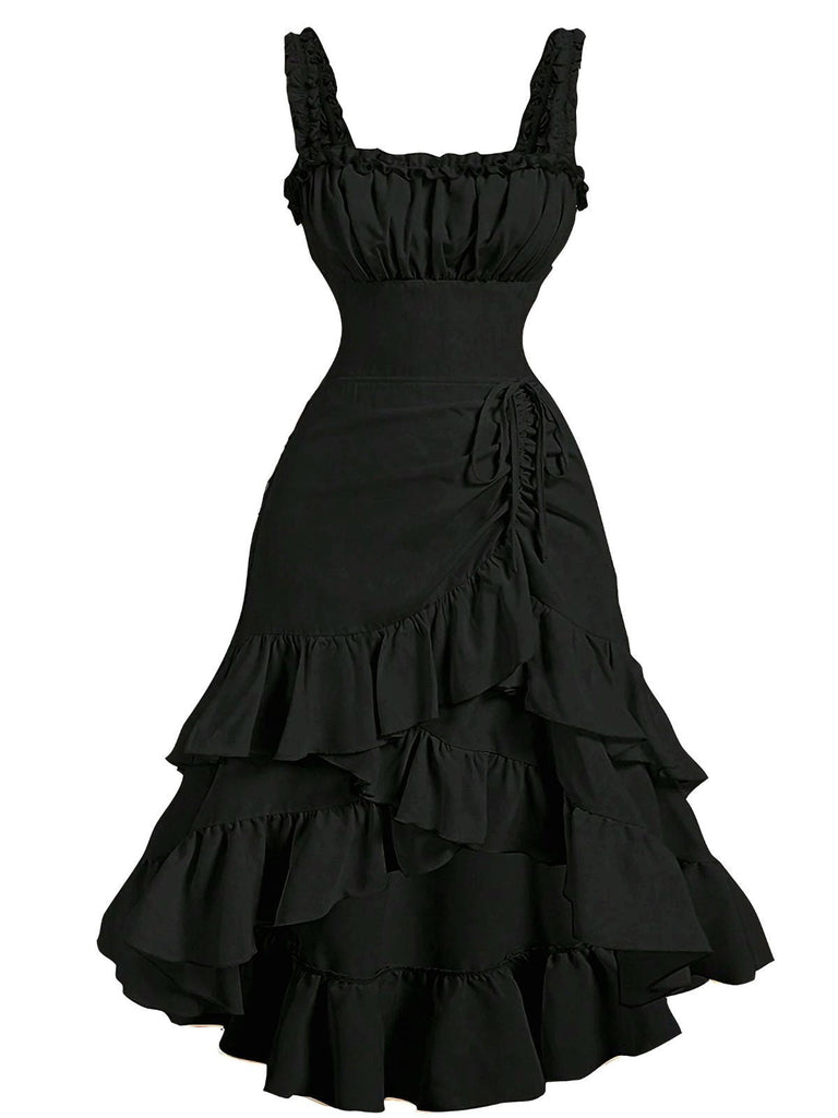 Robe à bretelles froncées et ourlet à volants années 1950