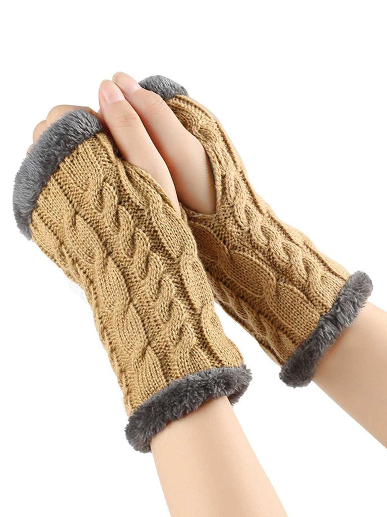 Gants d'hiver tricotés sans doigts avec bordure en fausse fourrure