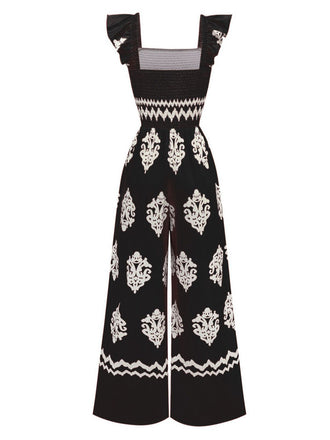 Combinaison col carré imprimé tribal bohème des années 1970