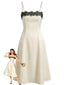 Robe beige patchwork dentelle fines bretelles années 1940