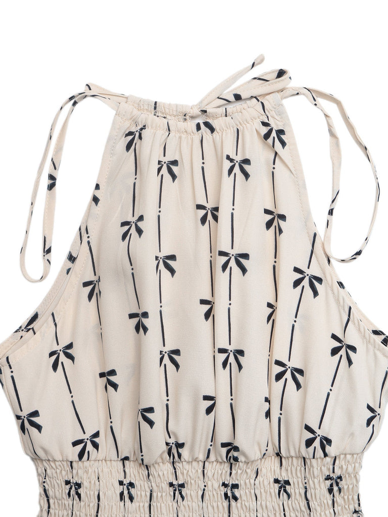 Combishort Halter Sans Manches Smockée Beige Années 1950 6