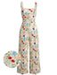 Combinaison Beige Florale Col Carré Bretelles Fines Années 1950