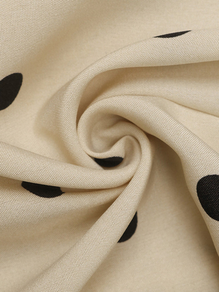 Top Bustier Évasé à Basque à Pois Beige Années 50