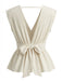 Sans Manches Profond Col en V Péplum Blouse Beige Années 1950 2