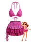 Bikini et Cache-Maillot à Volants Rose Années 1950