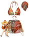 Orange Psychédélique à Pois Filet Ensemble Bikini Années 1960