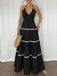 Noir Halter Dos Nu Blocs de Couleur Robe Longue Années 1930 2
