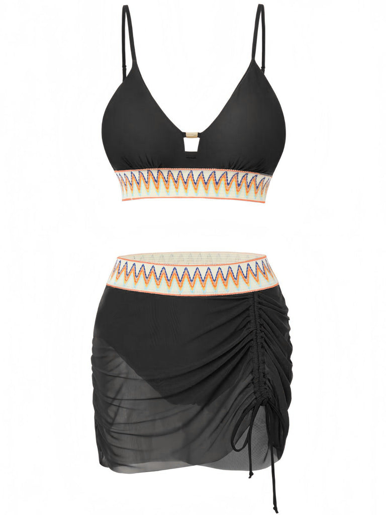 Chevron Filet Patchwork Ensemble Tankini Années 1940 2
