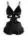 Maillot de Bain Une Pièce à Volants Croisé Découpé Noir Années 1940 3