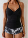 Ensemble Tankini Froncé à Cordons Imprimé Palmiers Noir Années 1950 3