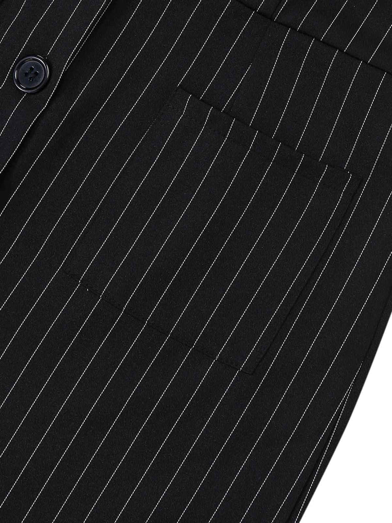 Combinaison Jambes Larges Halter Sans Manches à Rayures Boutonné Noir Années 50