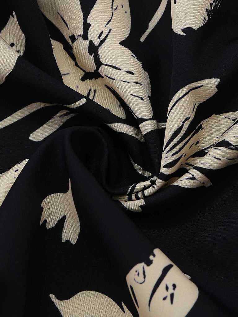 Black fabric with white floral patterns