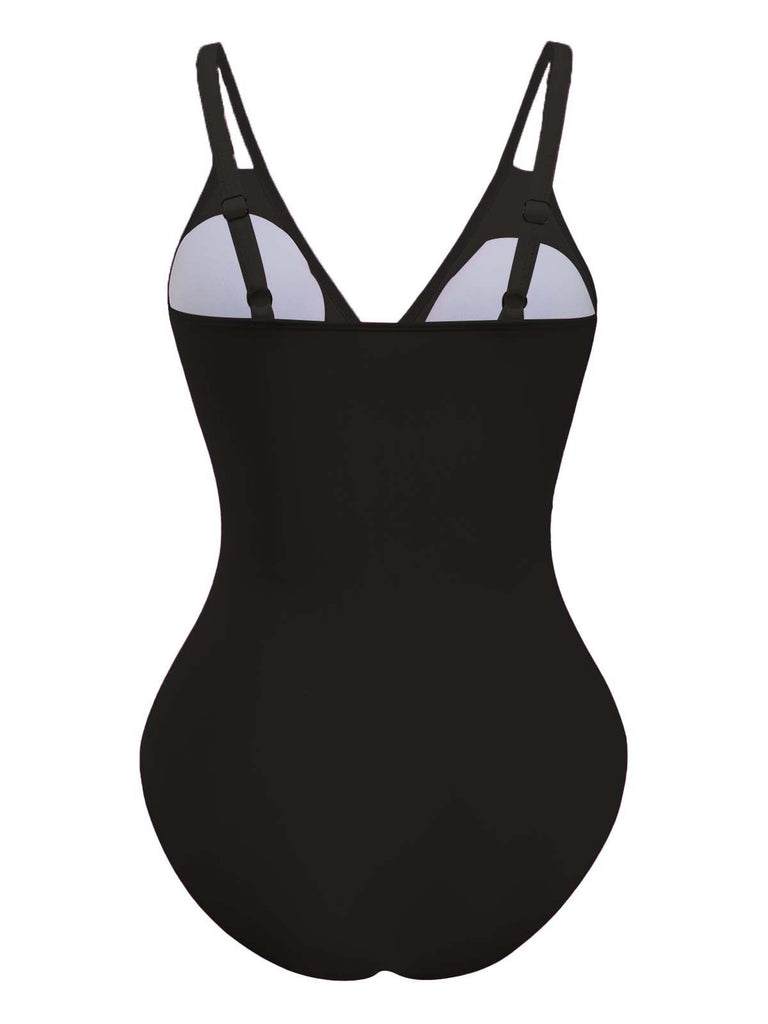 Black swimsuit with thin straps on a white background