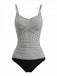 Rayé Bretelles Spaghetti Tankini Ensemble Noire Années 1950 2