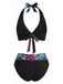 Dos-Nu Graffiti Imprimée Patchwork Maillot de Bain Noire Années 1970 3