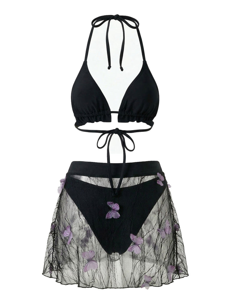 Black 1980s Knit Bikini - vintage fashion, retro style, classic black
