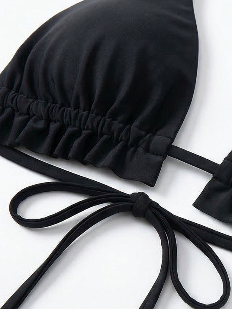 Black 1980s Knit Bikini - vintage fashion, retro style, classic black