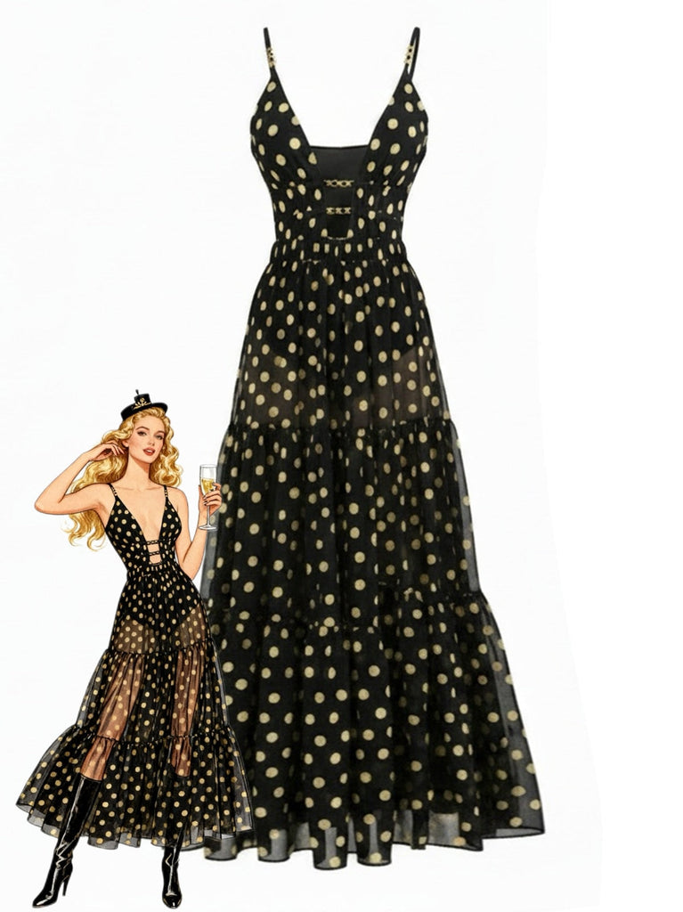 Maillot de Bain et Jupe Cache-Maillot à Pois Noir Années 80