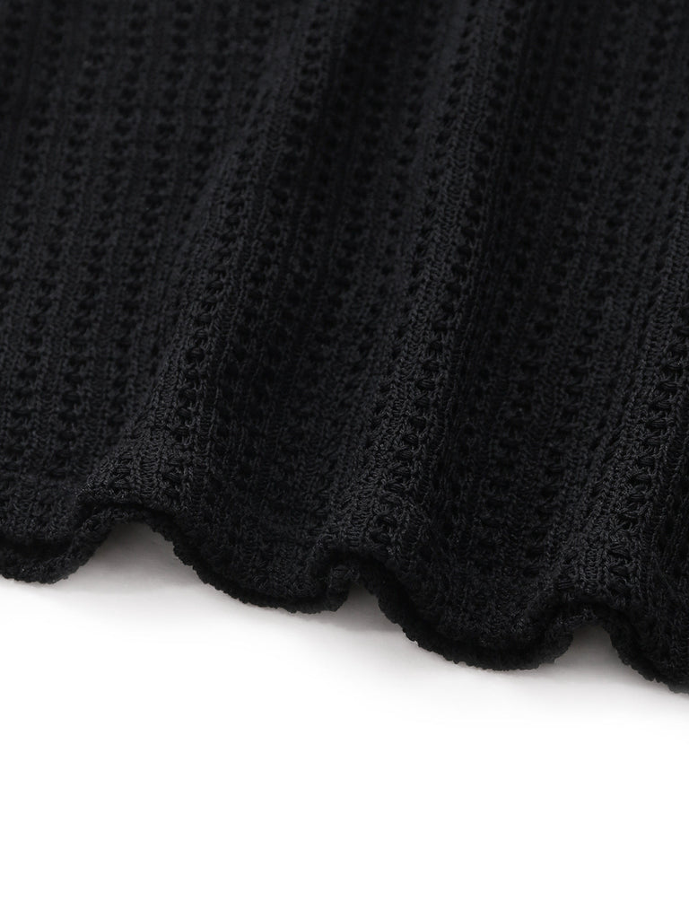 Crochet Croisé Sans Manches Tricot de Bain Robe Noire Années 1980 7
