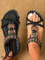 Sandales plates perlés strass cœur papillon bohème