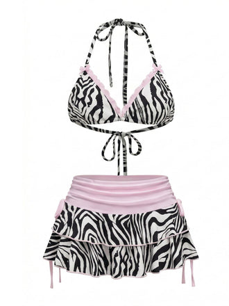 [Prévente] Ensemble Bikini Rayures Zèbre Noir & Blanc Années 1950