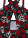 Detail: Black 1950s Skeleton Rose Halter Swimsuit, retro fashion design, perfect for vintage fashion lovers