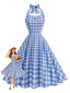 Robe à carreaux dos nu et décolleté cœur années 1950