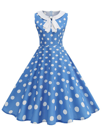 Robe sans manches à pois et col Claudine années 1950