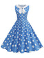 Robe sans manches à pois et col Claudine années 1950