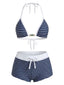 [Prévente] Ensemble bikini nautique bleu à rayures et dos nu années 1940