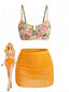 Ensemble tankini taille haute motif floral et boucle en métal forme U années 60