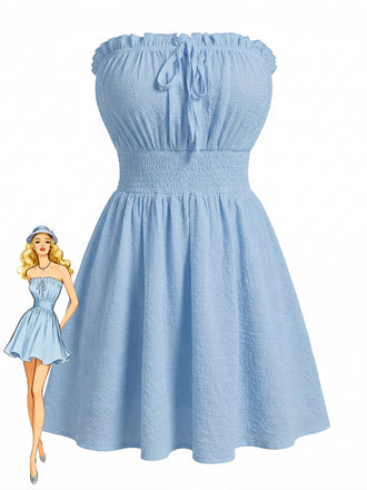 Uni Bustier Mini Robe Bleue Années 1940