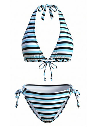 Rayé Dos-Nu Noué-Up Tankini Ensemble Bleue Années 1940 2