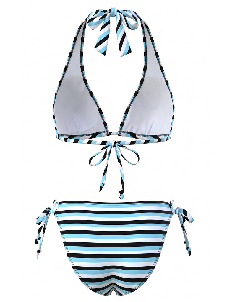 Rayé Dos-Nu Noué-Up Tankini Ensemble Bleue Années 1940 3