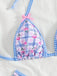 Ensemble Bikini Triangle Halter Vichy Floral avec Nœud Bleu Années 60