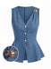 Tops Perle Col V Boutonné Bleu Années 1960